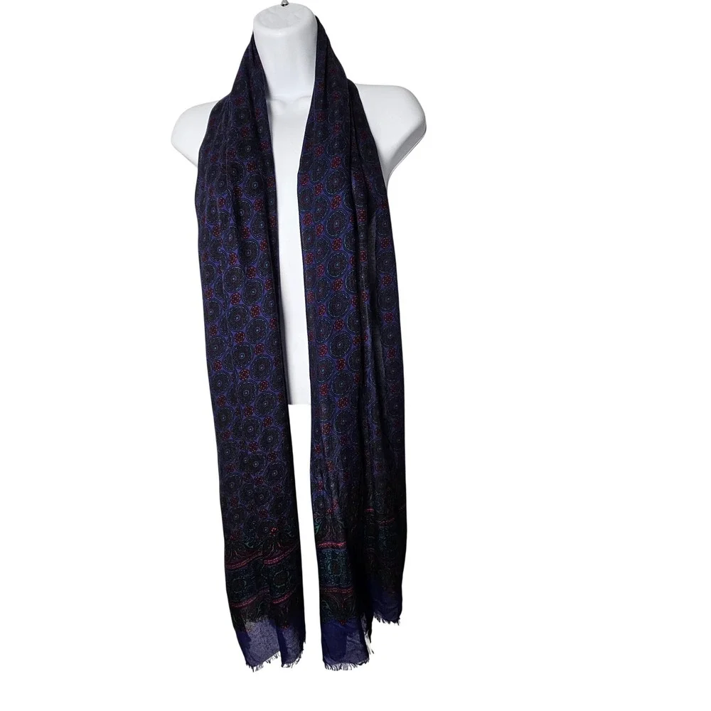 Talbots Womens Medallion Paisley Oblong Scarf OS Navy Purple Viscose Whimsigoth